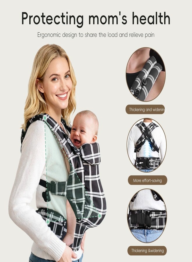 FRUITEAM Baby Carrier, Toddler Carrier with Adjustable Seat Size & Lumbar Support, Ergonomic Baby Carrier Newborn (7-25 Lbs), Easy to Wear, Travel and Hiking Friendly (Black White Check) - Image 2
